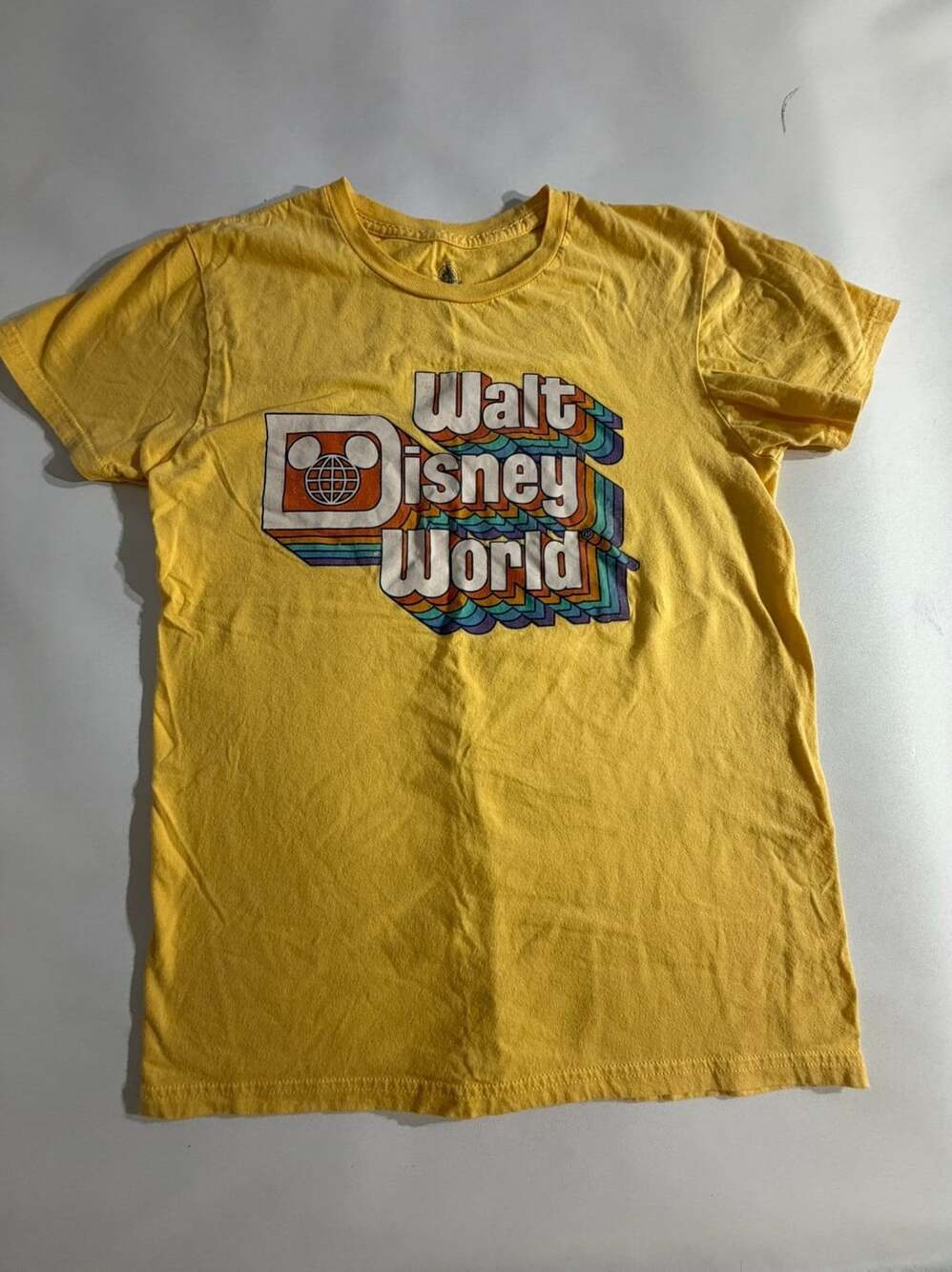 Disney Parks Walt Disney World Retro Logo Yellow T-shirt Adult Unisex X-Large XL